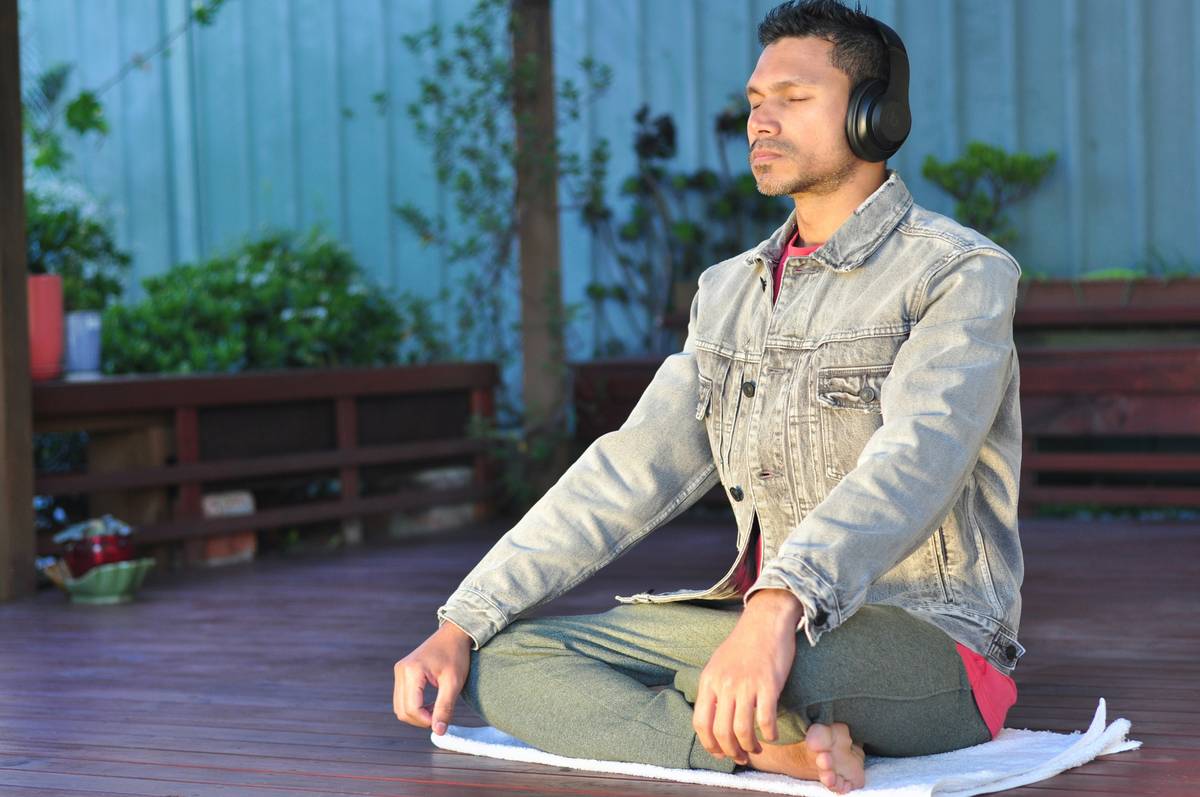 A smartphone displaying a calming meditation app interface